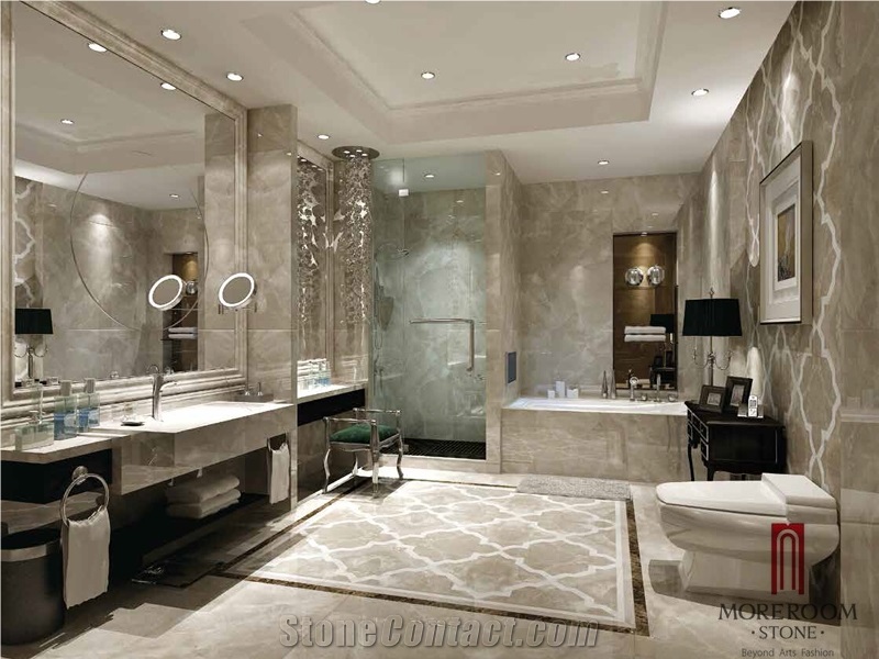 New Marble Pattern Floor Design 18 Level Grey Bathroom Composite Marble Tile, Waterjet Medallion Laminate Tiles