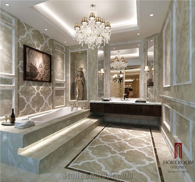 New Marble Pattern Floor Design 18 Level Grey Bathroom Composite Marble Tile, Waterjet Medallion Laminate Tiles