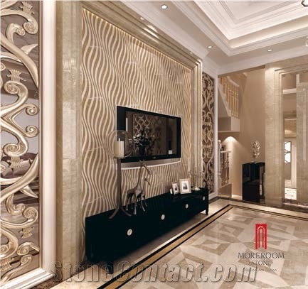 White Marble and Beige Marble Sea Wave Medallion Pattern Composite Marble Tile Background Wall