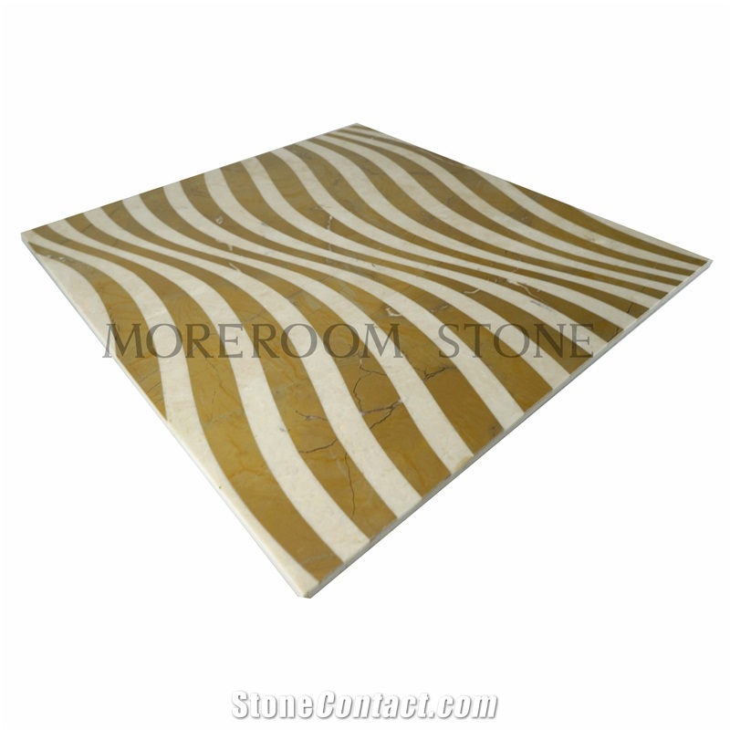 White Marble and Beige Marble Sea Wave Medallion Pattern Composite Marble Tile Background Wall