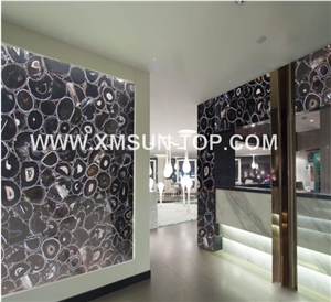Black Agate Semiprecious Stone Wall Tile/Black Semi Precious Stone Walling/Black Building Stone/Interior Decoration/ Wall Tile for Hotel& Villa