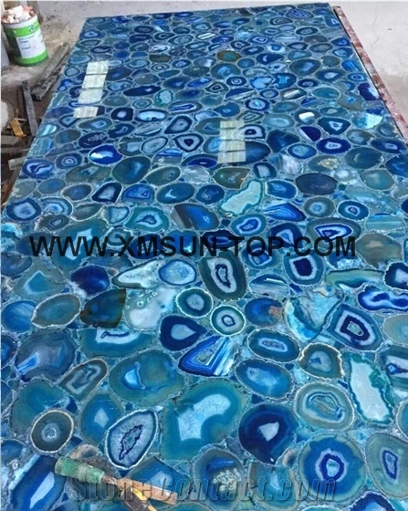 Blue Agate Semiprecious Stone Bathroom Countertop/Blue Semi Precious Stone Custom Vanity Tops