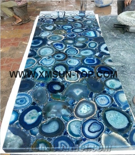 Blue Agate Semiprecious Stone Bathroom Countertop/Blue Semi Precious Stone Custom Vanity Tops