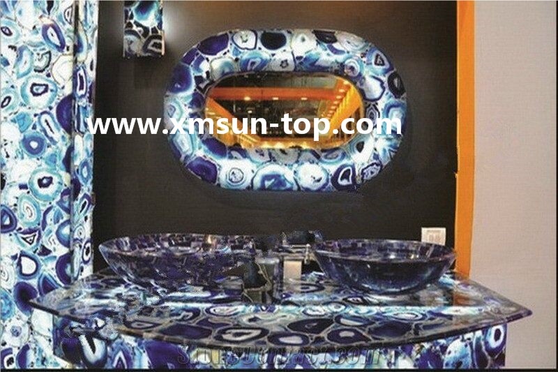Blue Semiprecious Bathroom Countertops/ Semi Precious Vanity Tops/Custom Vanity Tops/Bathroom Vanity Tops/Engineered Stone Bathroom/Interior Decoration