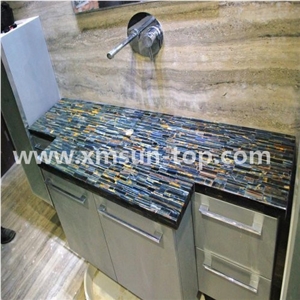 Blue Tiger Eye Stone Bathroom Countertops, Blue Semi Precious Vanity Tops, Villa Custom Vanity Tops, Gemstone Bathroom Vanity Tops
