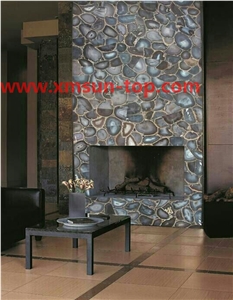 Brazil Agate Stone Fireplace Surround Wall, Semi-Precious Stone Interior Walling, Brazil Agate Stone Walling, Semi Precious Stone, Interior Decoration, Gemstone Slab for Wall Covering