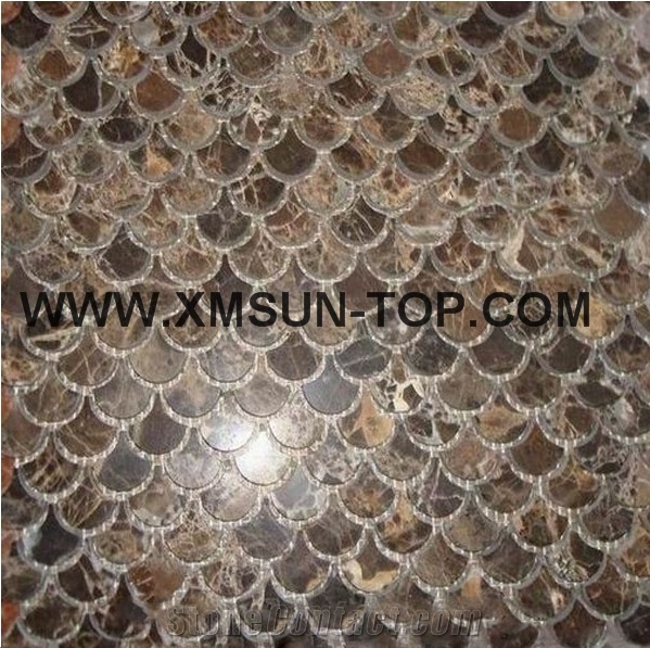 Brown Fish Scale Marble Irregular Mosaic/Polished Decorative Mosaic/Stone Mosaic/Wall Mosaic/Floor Mosaic/Interior Decoration/Customized Mosaic Tile/Mosaic Tile for Bathroom&Kitchen&Hotel Decoration