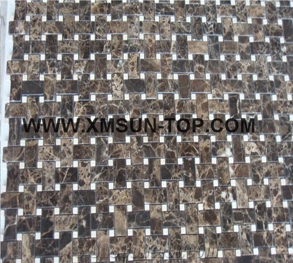 Brown Marble Basketweave Mosaic/Polished Mosaic/Stone Mosaic/Wall&Floor Mosaic/Interior Decoration/Customized Mosaic Tile/Mosaic Tile for Bathroom&Kitchen&Hotel Decoration/Linear Strips Mosaic