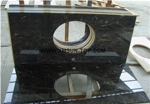 Chinese Nero Maquina Marble Kitchen Countertop/Black and White Marble Kitchen Worktops/Natural Stone Kitchen Desktop/Custom Counter Top/China Marble Cooktop with Round Stove&Sink Cutout