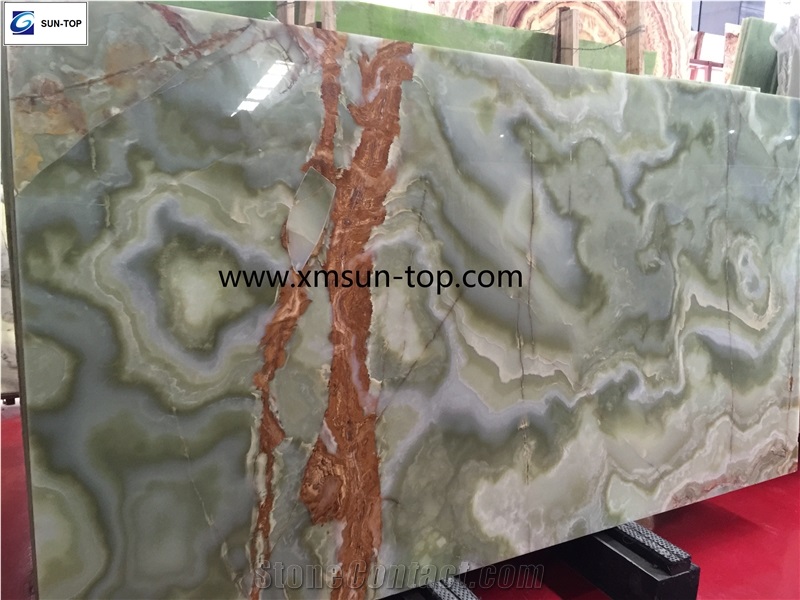 Cyan Onyx Slabs, Reseda Green Onyx Wall Covering, Green Jade Slab & Tile for Interior Decoration, Flooring