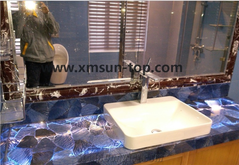 Dark Blue Semiprecious Bath Tops/Semi Precious Vanity Tops/Custom Vanity Tops/Bathroom Vanity Tops/Engineered Stone Bathroom/Interior Decoration/Bathroom Countertops