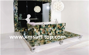 Dark Green Agate Semi-Precious Stone Bathtubs Surround/Semiprecious Bathtubs Panels