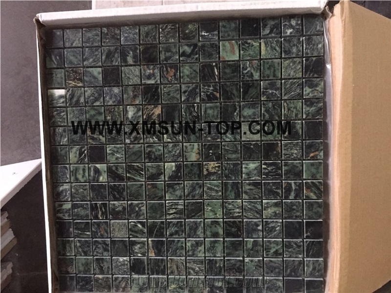 Dark Green Marble Square Mosaic/Polished Decorative Mosaic/Stone Mosaic/Wall Mosaic/Floor Mosaic/Interior Decoration/Customized Mosaic Tile/Mosaic Tile for Bathroom&Kitchen&Hotel Decoration