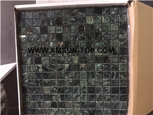 Dark Green Marble Square Mosaic/Polished Decorative Mosaic/Stone Mosaic/Wall Mosaic/Floor Mosaic/Interior Decoration/Customized Mosaic Tile/Mosaic Tile for Bathroom&Kitchen&Hotel Decoration