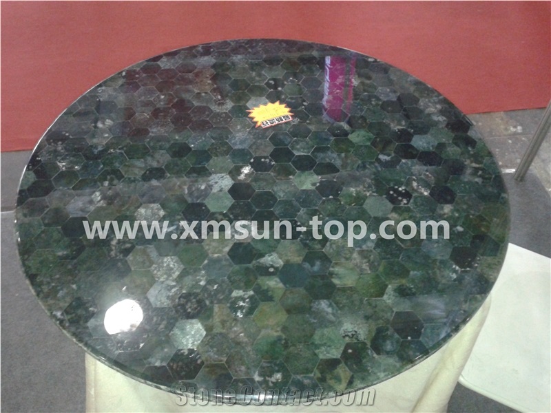 Dark Green Semi-Precious Stone Table Tops/Azure Green Reception Counter/Semiprecious Stone Reception Desk/Work Top/Round Table Tops/Polished Desktops/Interior Stone