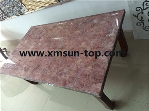 Dark Pink Semi Precious Stone Table Top Design/Pink Semiprecious Stone Reception Counter/Pink Stone Reception Desk/Semi-Precious Work Tops/Pink Stone Tabletops/Square Table Tops