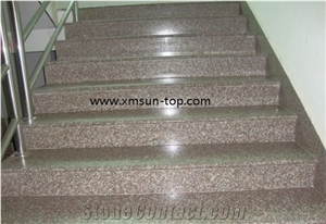 G664 Granite Steps, Polished Granite Stair, Loyuan Red Granite Stair Riser&Stair Treads, Luoyuan Bainbrook Brown Granite Steps &Staircase
