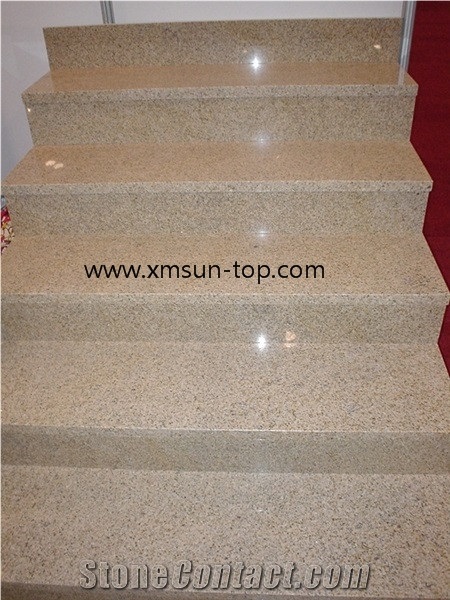 G682 Granite Steps, Polished Granite Stair, Sunset Gold Stair Riser&Stair Treads, Golden Granite, G682 Yellow Steps, Rusty Yellow Tops Staircase, Giallo Yellow