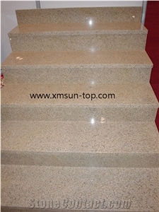 G682 Granite Steps, Polished Granite Stair, Sunset Gold Stair Riser&Stair Treads, Golden Granite, G682 Yellow Steps, Rusty Yellow Tops Staircase, Giallo Yellow