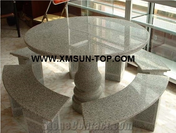 Jinjiang Bacuo White Granite Bench/,Jinjiang G 603 Granite Round Table/China Granite Exterior Furniture/Stone Garden Tables/China Sardinia Granite Outdoor Chairs/Street Furniture/Landscaping Stone