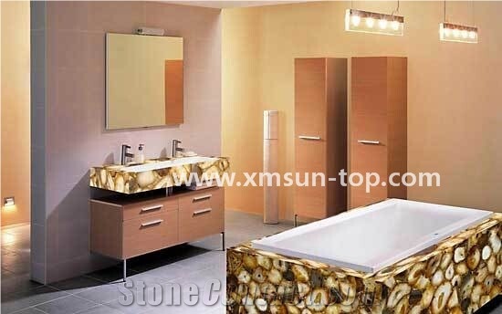 Light Brown Agate Semi-Precious Stone Bathtubs Surround/Semiprecious Bathtubs Panels