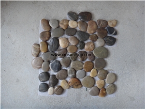 Mixed Color River Stone&Pebbles on Net, Pebbles Mesh Tile, Polished Pebbles, Pebble Pattern, Multicolor Pebble on Mesh for Landscaping Decoration, Wall Cladding Pebble, Flooring Paving Pebble