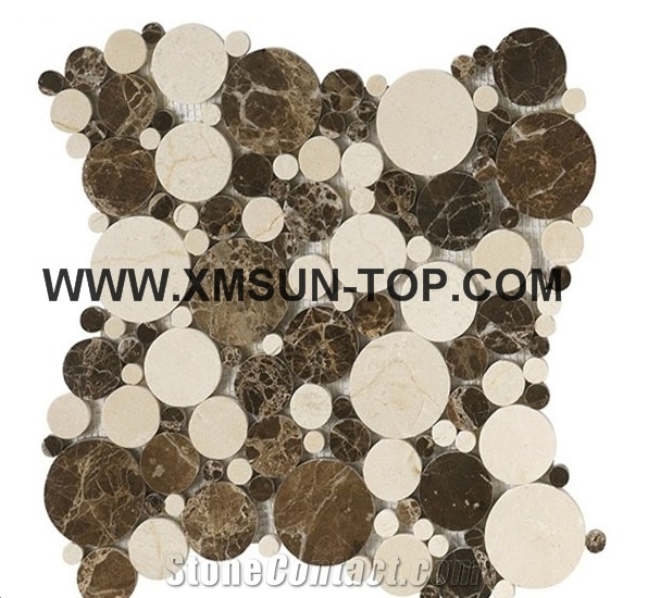 Multicolor Marble Round Mosaic/White and Brown Polished Mosaic/Stone Mosaic/Wall Mosaic/Floor Mosaic/Interior Decoration/Customized Mosaic Tile/Mosaic Tile for Bathroom&Kitchen&Hotel Decoration