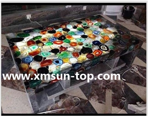 Multicolor Semi-Precious Stone Table Tops/Reception Counter/Semiprecious Stone Reception Desk/Agate Work Top/Square Table Tops/Solid Surface Table Tops/Polished Desktops/Interior Stone