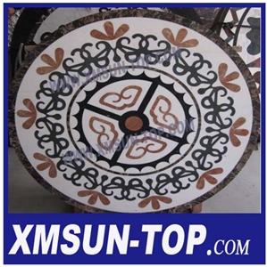 Multicolor Waterjet Tabletops/Waterjet Pattern Inlay Mosaic Tabletops/Marble Waterjet Medallion Table Top/Polished Tabletops/Round Desktop/Natural Stone Work Tops/Interior Stone/Home Decoration
