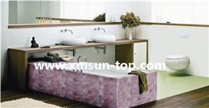 Pink Crystal Stone Bathtub Surround, Semi-Precious Stone, Rose   Crystal Stone Bathtub, Bathroom Decoration, Gemstone Slab bathtub panels, Pink Crystal Bath Tubs