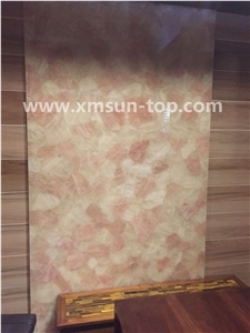 Pink Crystal Stone Wall Panel, Semi-Precious Stone Interior Walling, Rose Crystal Stone Blackground Wall, Semi Precious Stone, Interior Decoration, Gemstone Slab for Wall Covering