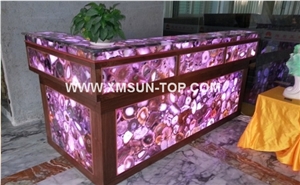 Pink Semi Precious Stone Table Top Design/Pink Semiprecious Stone Reception Counter/Pink Stone Reception Desk/Semi-Precious Work Tops/Pink Stone Inlayed Tabletops/Square Table Tops