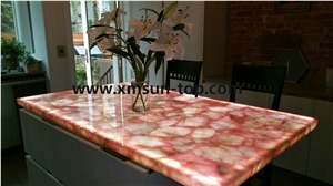 Pink Semi Precious Stone Table Top Design/Pink Semiprecious Stone Reception Counter/Pink Stone Reception Desk/Semi-Precious Work Tops/Pink Stone Tabletops/Square Table Tops