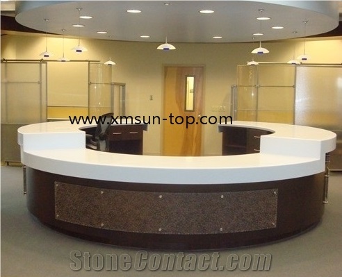 Pure White Quartz Countertop, Engineered Quartz Stone Table Top, Snow White Artificial Quartz Reception Top, Worktop, Quartz Tabletops