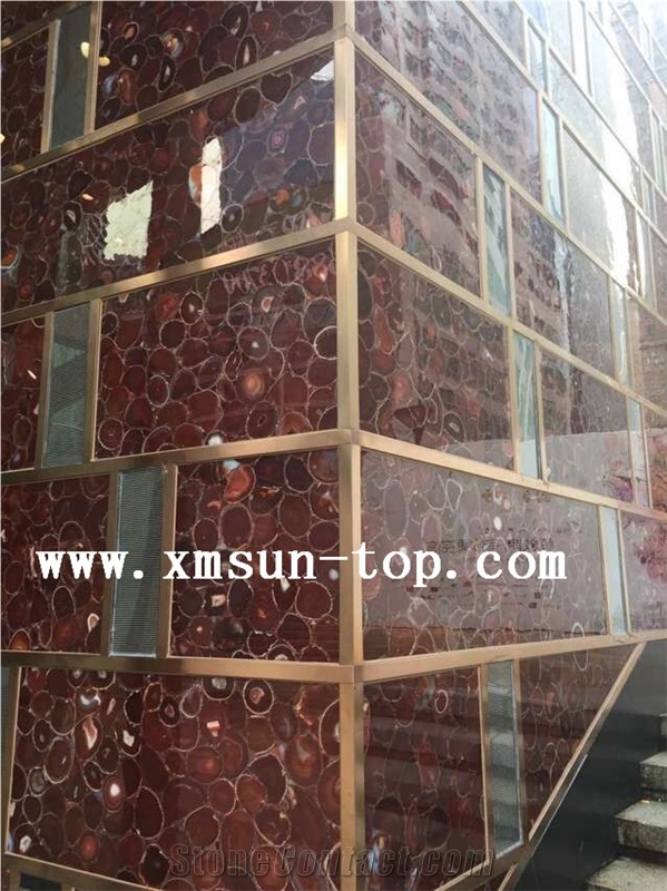 Red Agate Semiprecious Stone Wall Tile/Red Semi Precious Stone Walling/Red Building Stone/Exterior Decoration/ Wall Tile for Hotel& Villa
