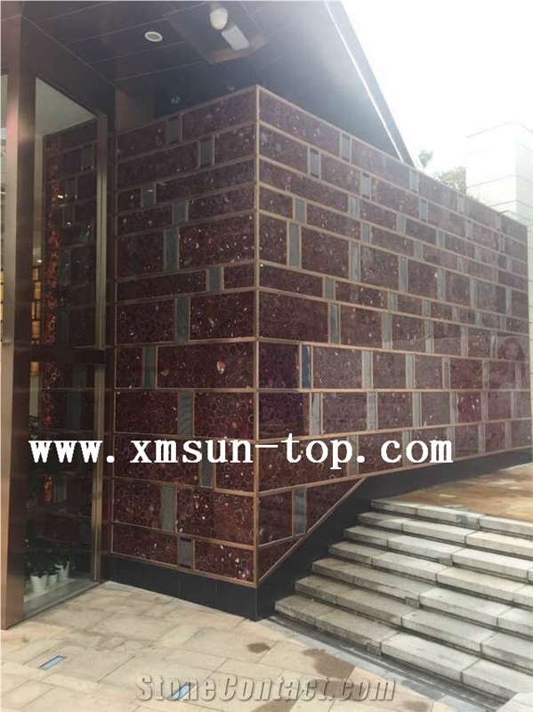 Red Agate Semiprecious Stone Wall Tile/Red Semi Precious Stone Walling/Red Building Stone/Exterior Decoration/ Wall Tile for Hotel& Villa