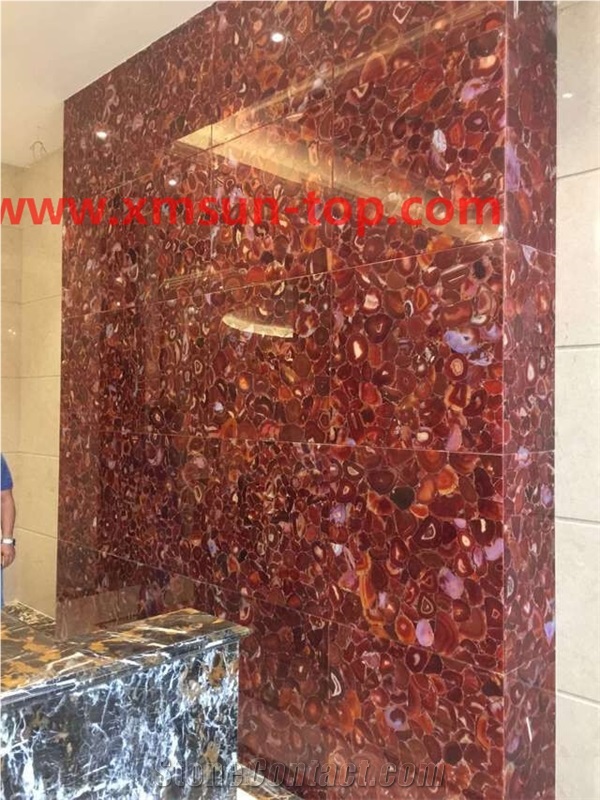 Red Agate Stone Walling, Semi-Precious Stone Interior Walling, Red Agate Stone Blackground Wall, Semi Precious Stone, Interior Decoration, Gemstone Slab for Wall Covering