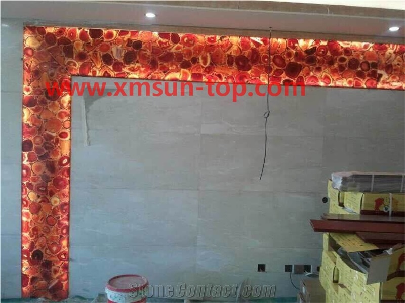 Red Agate Translucent Stone Walling, Semi-Precious Stone Interior Walling, Red Agate Transmittance Stone Blackground Wall, Semi Precious Stone, Interior Decoration, Gemstone Slab for Wall Covering