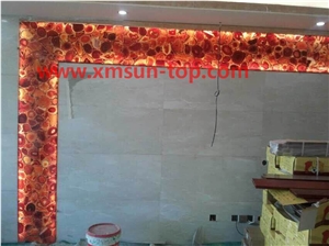 Red Agate Translucent Stone Walling, Semi-Precious Stone Interior Walling, Red Agate Transmittance Stone Blackground Wall, Semi Precious Stone, Interior Decoration, Gemstone Slab for Wall Covering