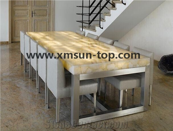 Semi-Precious Stone Table Tops/Beige Reception Counter/Semiprecious Stone Reception Desk/Work Top/Square Table Tops/Polished Desktops/Interior Stone
