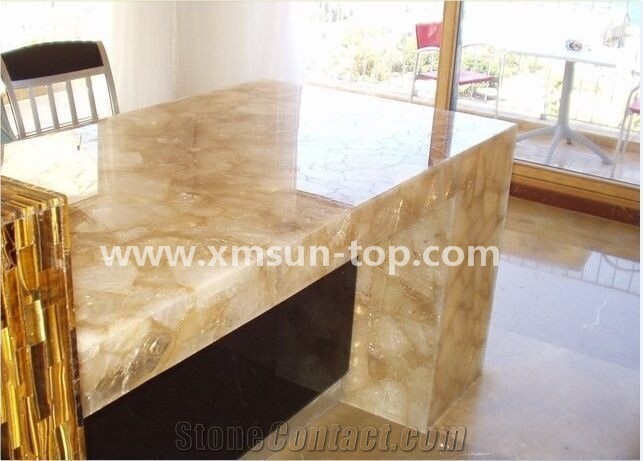 Semi-Precious Stone Table Tops/Beige Reception Counter/Semiprecious Stone Reception Desk/Work Top/Square Table Tops/Polished Desktops/Interior Stone