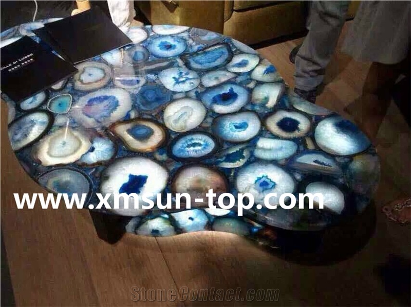 Semi-Precious Stone Table Tops/Blue Reception Counter/Semiprecious Stone Reception Desk/Agate Work Top/Irregular Table Tops/Polished Desktops/Interior Stone