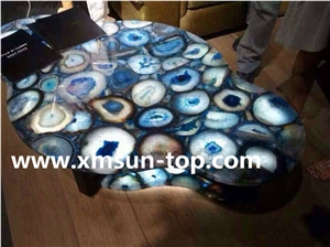 Semi-Precious Stone Table Tops/Blue Reception Counter/Semiprecious Stone Reception Desk/Agate Work Top/Irregular Table Tops/Polished Desktops/Interior Stone