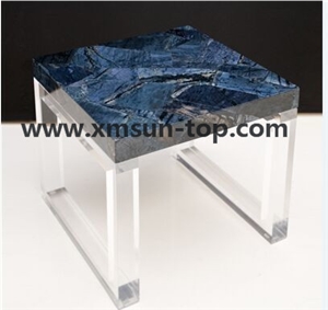 Semi-Precious Stone Table Tops/Blue Reception Counter/Semiprecious Stone Reception Desk/Work Top/Square Table Tops/Polished Desktops/Interior Stone