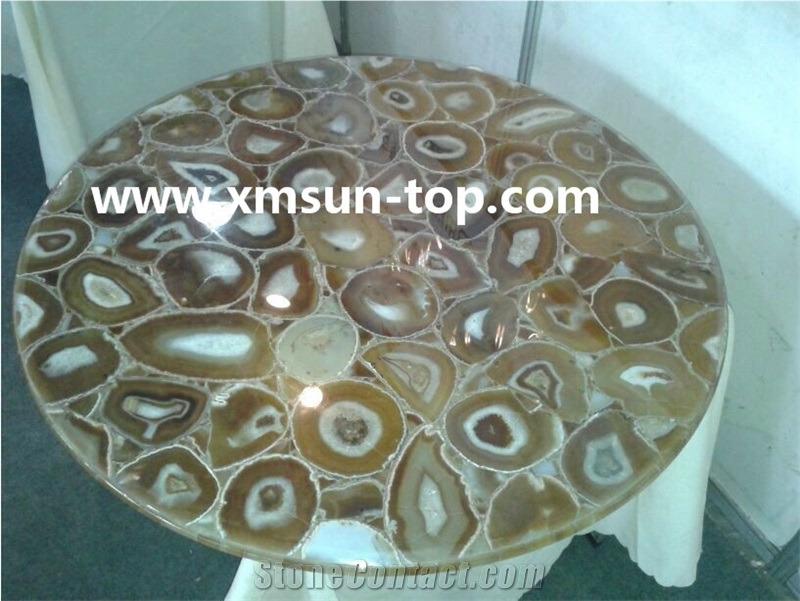 Semi-Precious Stone Table Tops/Brown Reception Counter/Semiprecious Stone Reception Desk/Agate Work Top/Round Table Tops/Solid Surface Table Tops/Polished Desktops/Interior Stone