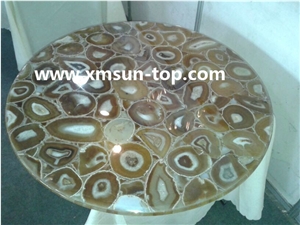 Semi-Precious Stone Table Tops/Brown Reception Counter/Semiprecious Stone Reception Desk/Agate Work Top/Round Table Tops/Solid Surface Table Tops/Polished Desktops/Interior Stone