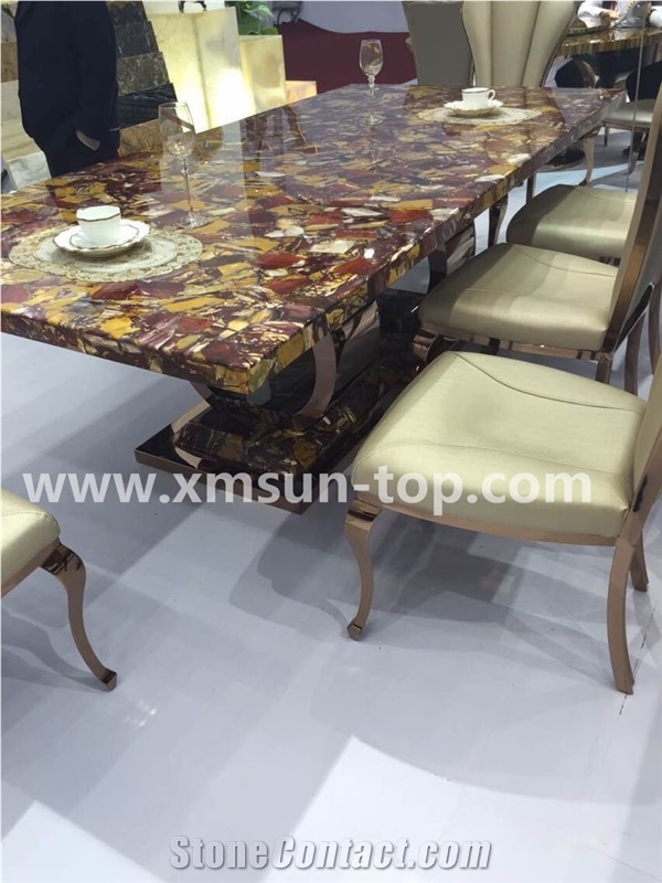 Semi-Precious Stone Table Tops/Brown Reception Counter/Semiprecious Stone Reception Desk/Work Top/Square Table Tops/Polished Desktops/Interior Stone
