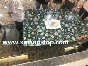 Semi-Precious Stone Table Tops/Dark Green Reception Counter/Semiprecious Stone Reception Desk/Agate Work Top/Square Table Tops/Polished Desktops/Interior Stone