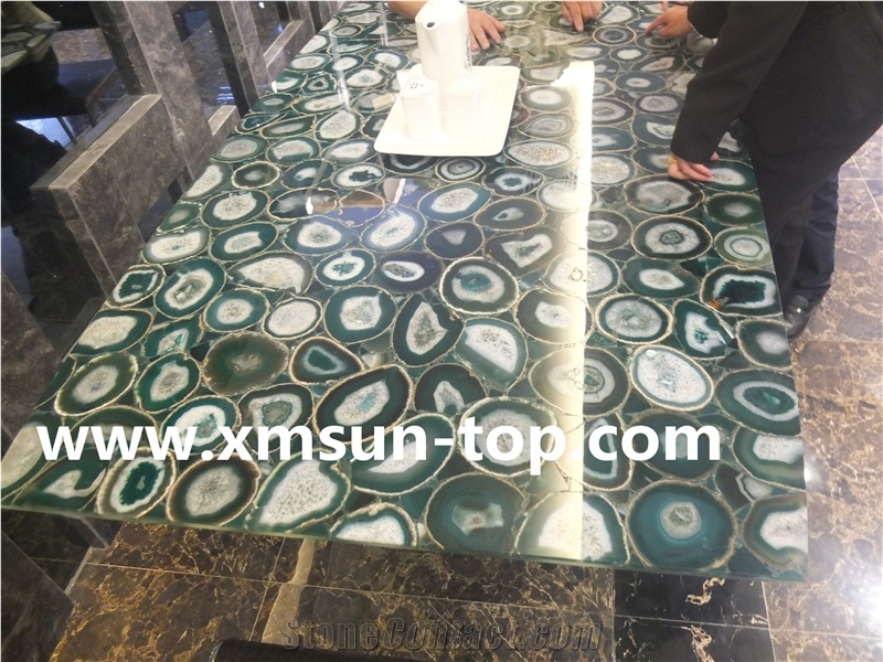 Semi-Precious Stone Table Tops/Dark Green Reception Counter/Semiprecious Stone Reception Desk/Agate Work Top/Square Table Tops/Polished Desktops/Interior Stone