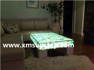 Semi-Precious Stone Table Tops/Light Green Reception Counter/Semiprecious Stone Reception Desk/Agate Work Top/Square Table Tops/Solid Surface Table Tops/Polished Desktops/Interior Stone